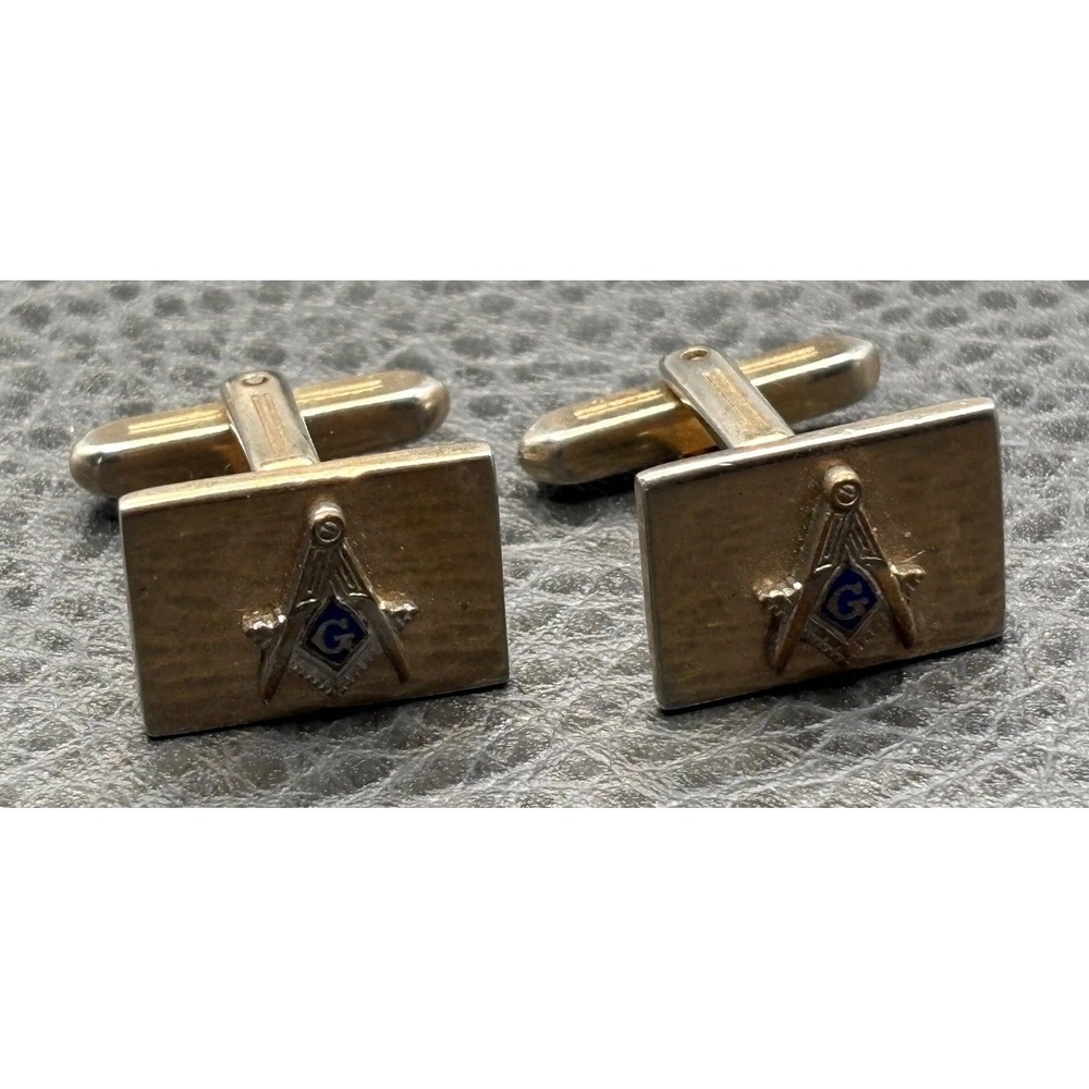 Vintage Hickok Masonic Square Compass Enamel Cufflinks Gold Tone